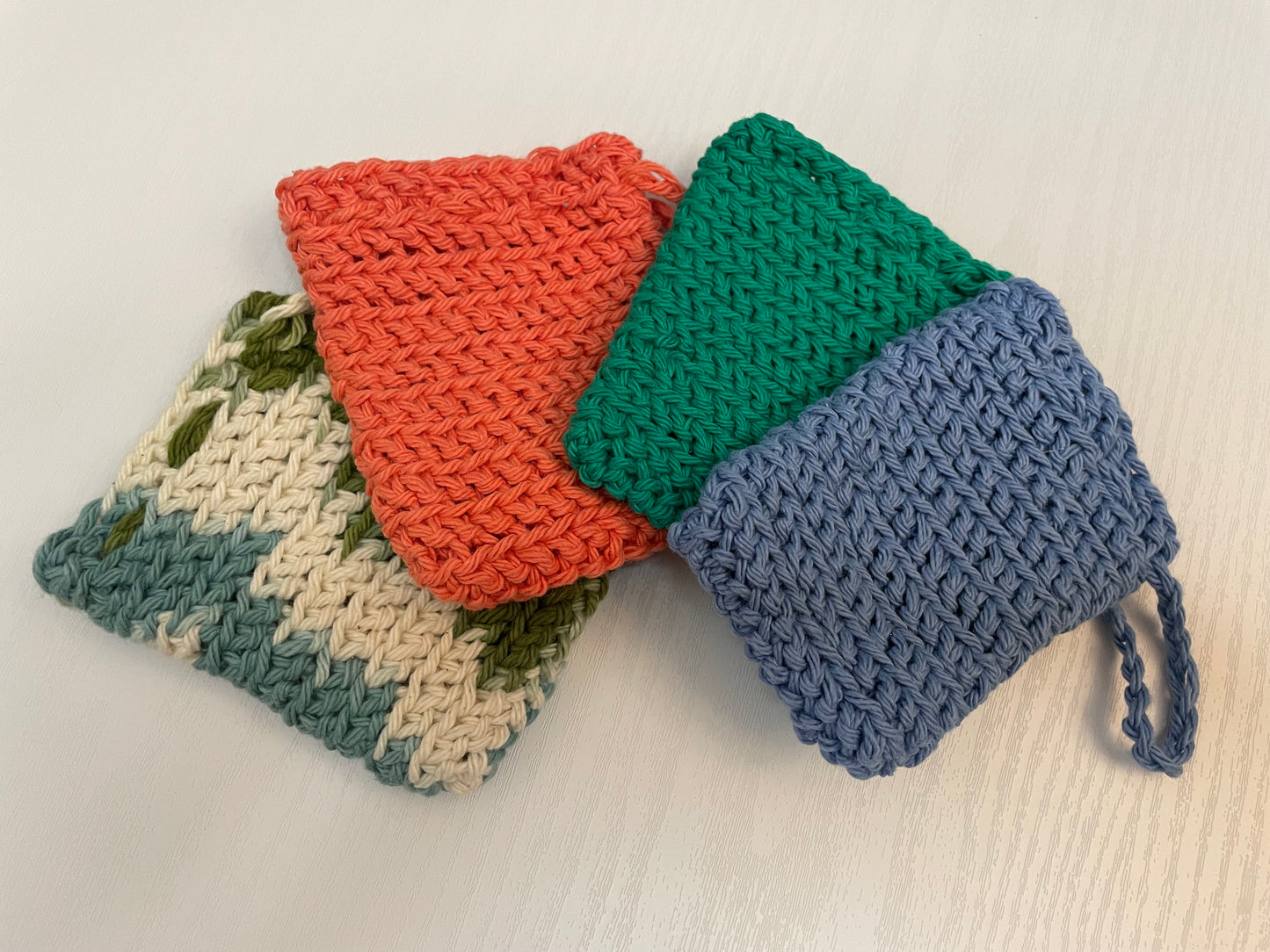 four crochet soap savers